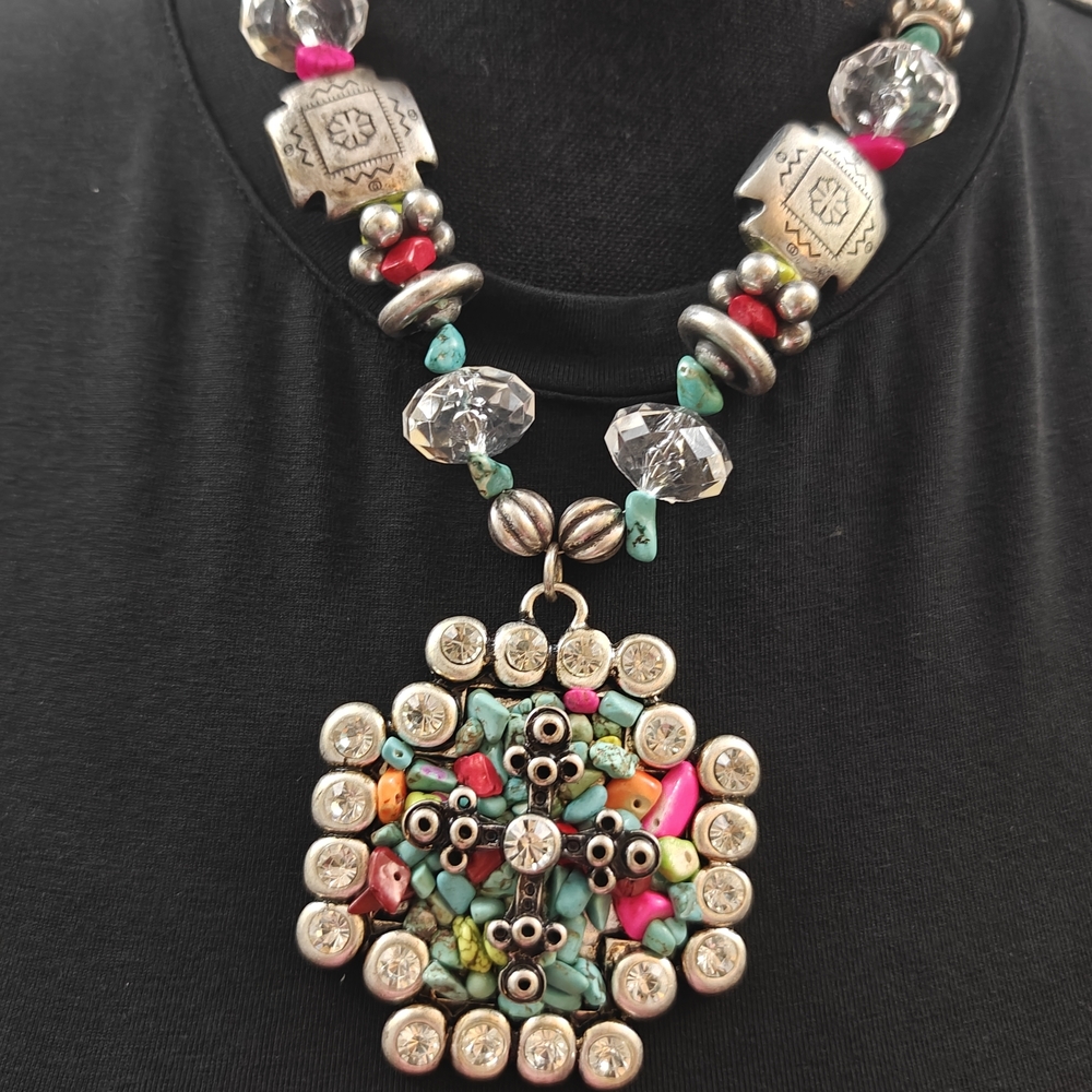 Colorful Beaded Pendant Necklace - Picture 2 of 2